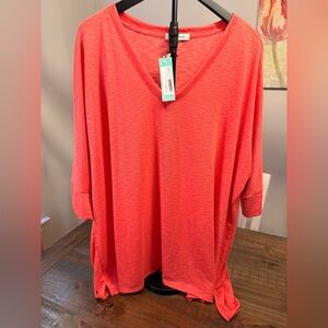Laila Jayde Treasy Orange V-Neck Dolman Knit Top 3X